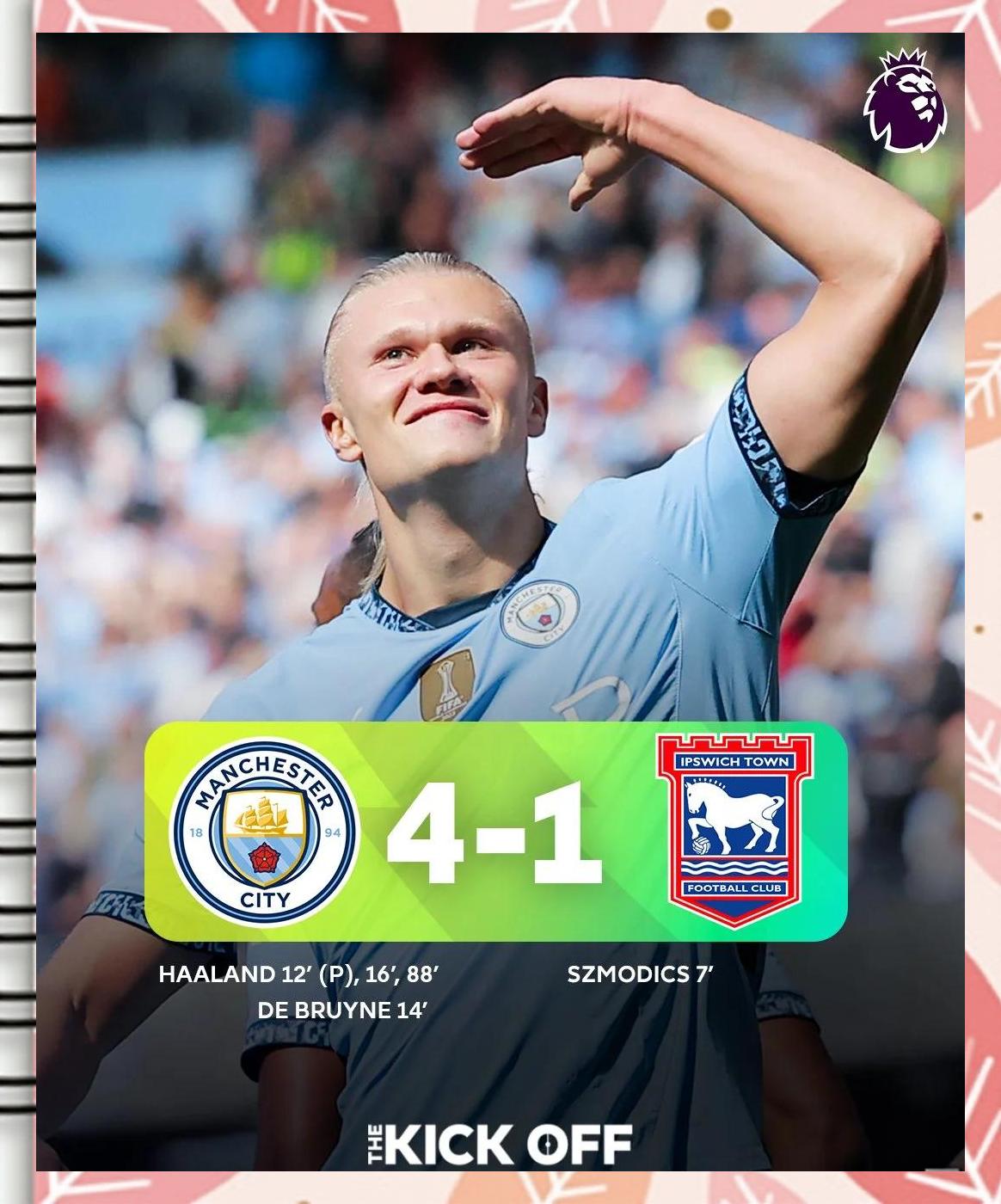 里昂血洗美国，哈兰德完成帽子戏法